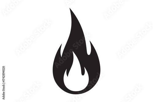 A simple black silhouette of a flame, isolated on transparent background