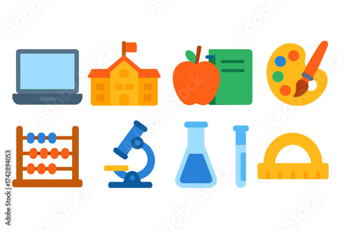 Education, school neon icon set. learning, teaching supplies neon icon collection