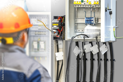 Electrician in helmet check...