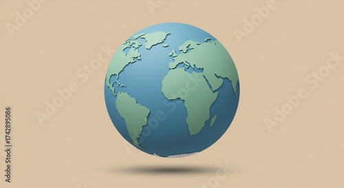 A 3D illustration of the Earth globe with continents in green and oceans in blue, floating on a soft beige pastel background, minimal and modern style.