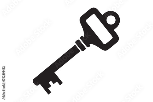 Vintage black silhouette of an oldfashioned key, isolated on transparent background