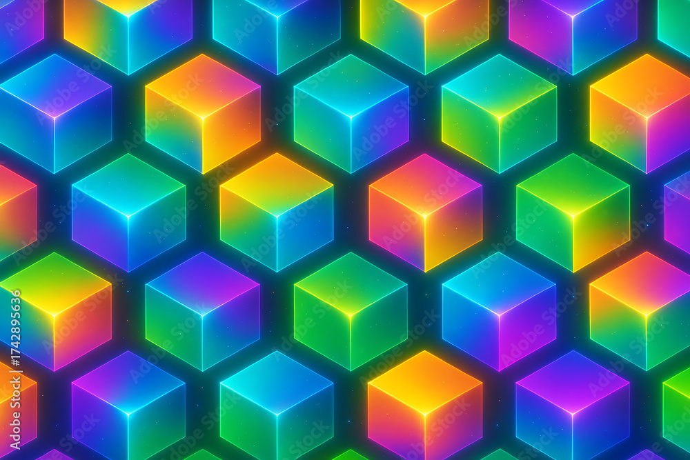 Obraz premium Vibrant Rainbow Cubes Seamless Pattern Background.