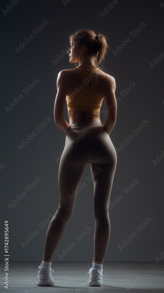 Fototapeta premium Glamorous athletic female back view with powerful build