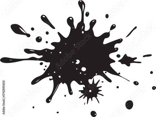 Abstract black ink splatter and droplets dynamic artistic splash motion effect