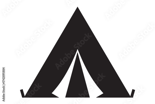 Stylized black silhouette of a tent icon isolated on transparent background