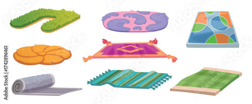 Carpets. Textile decorative carpets with different texturized surface for cozy interiors exact vector template