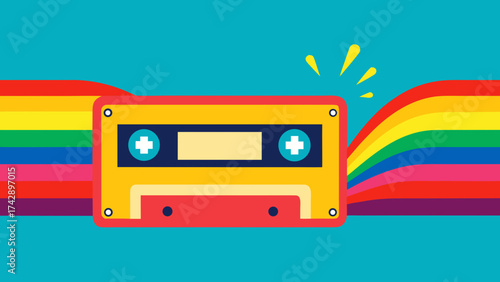 Vector illustration of an old-school retro cassette tape for audio music and sound recording, isolated on a white background