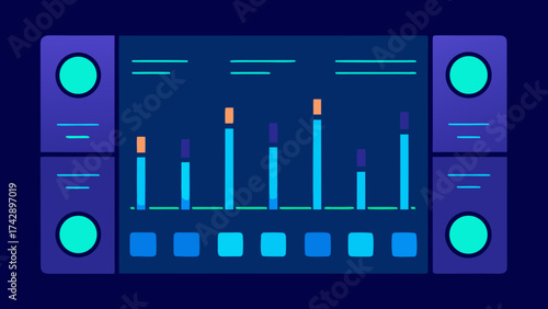 Digital audio mixing console interface on a website for sound technology and music business