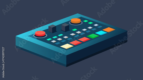 The electronic object is a remote control with red, green, and blue power buttons for technology and 3d game control