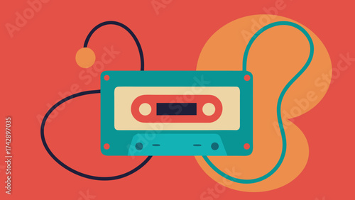 Vintage audio cassette tape vector isolated on white for retro music sound record