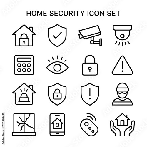 Smart home security system vector icons. Outline symbols. Line design