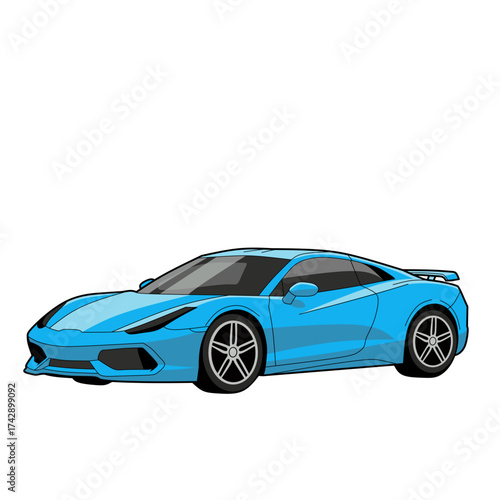 Blue modern sports car illustration with aerodynamic design and shiny finish. Perfect for automotive branding, poster design, racing themes, and car-related projects