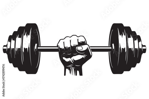 Powerful fist holding a heavy barbell, symbolizing strength and weightlifting, isolated on transparent background