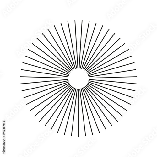 Spokes grid with radiating stripes. Round radial radiation lines. Star sun burst, rays. Circulars lines beams. Abstract geometric round shape vector pattern.