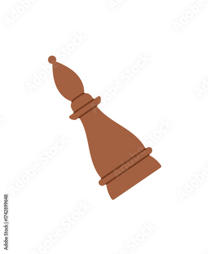 Flat chess bishop sticker in graphic style. Chess game piece for strategy and board tournaments. Wooden tone, fun tabletop boardgame activity, iconic player design.