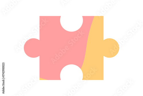 Colorful flat jigsaw puzzle piece silhouette. Bright and simple puzzle design for boardgame or table play. Fun toy for kids and entertainment activity, ideal playful colorful themes.