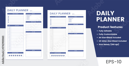 Daily Planner Template,Printable and Editable Organizer