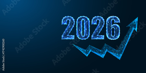 Digital 2026 with growing arrow, futuristic business success and stock market vector concept