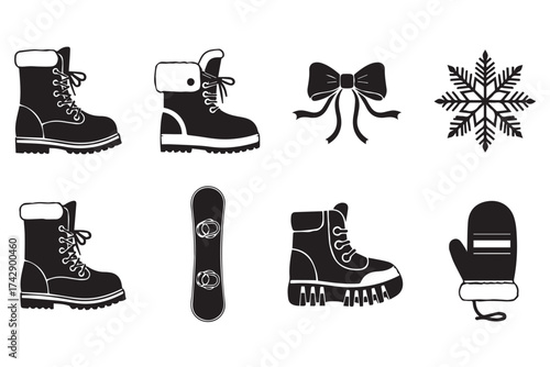 Collection of winter clothing and accessories isolated on transparent background