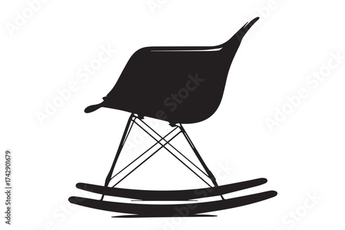 Silhouette of a classic eames rocking chair, isolated on transparent background