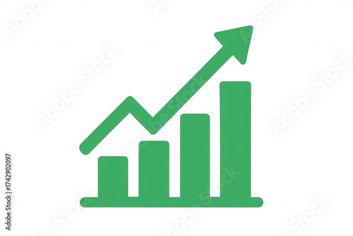 Free Download Green bar chart icon showing increasing financial data, achieving business growth and market success, transparent background - GFXLoad