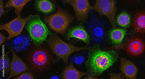 Confocal Microscopy Imaging of Cellular Structures and Nuclei Undergoing Biological Processes
