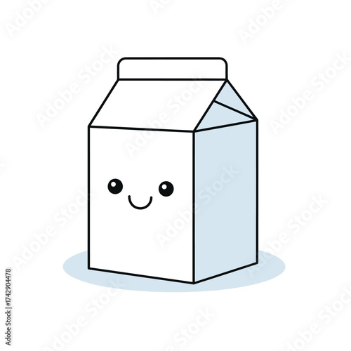 Kawaii-style illustration of a happy white milk or juice carton box with a smiling face, simple and perfect for kids' food and beverage designs.