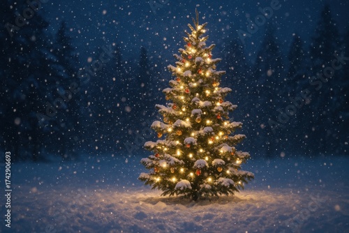 Wallpaper Mural Beautiful Snowy Japanese Night Scene with a Christmas Tree Illuminated by Warm Lights Creating a Magical and Peaceful Winter Landscape Torontodigital.ca