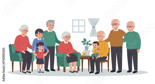 Extended Family Gathering: Grandparents Parents and Children Together.