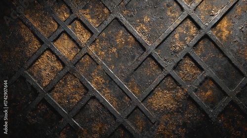 Dark, textured metal panel with criss-crossing design