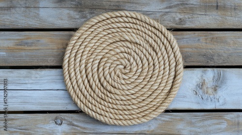 Spiral Rope Circle on Wooden Surface
