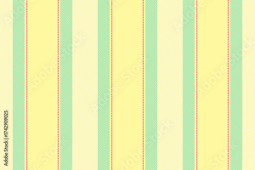Vertical striped fabric. Pastel hues of yellow, green, and red in a repeating pattern. A versatile backdrop for fashion, design, or textile projects.