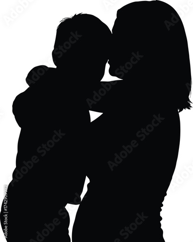 Embrace silhouette illustration, emotional connection and human intimacy concept artwork for love, comfort, and lifestyle design