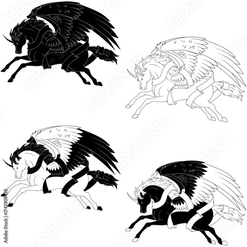 Winged horse from Greek mythology with ribbon