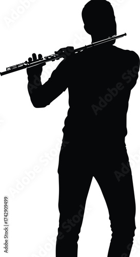 Flute playing silhouette illustration, musical performance and artistic expression concept artwork for culture, emotion, and lifestyle design