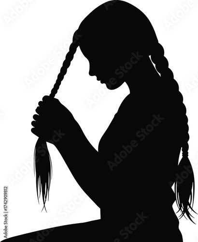 Hair braiding silhouette illustration, personal care and cultural grooming concept artwork for lifestyle, tradition, and emotional design