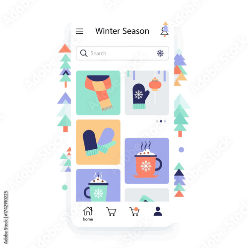 Mobile application interface for an e-commerce store selling winter season clothing and accessories.
