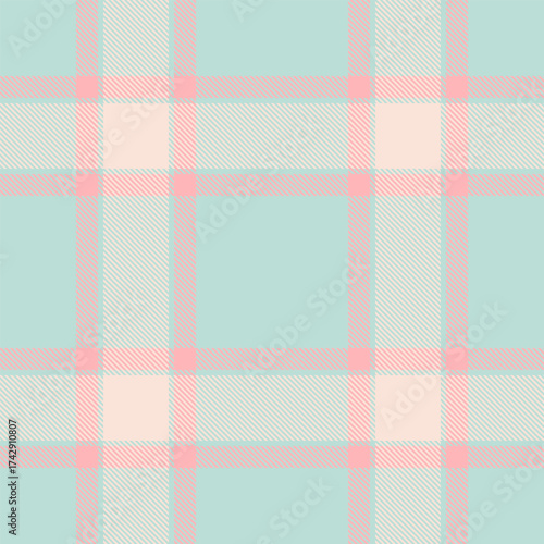 Pastel tartan pattern. Soft, calming hues of mint green, pink, and cream create a charming plaid design. Ideal for backgrounds, textiles, or cute designs.