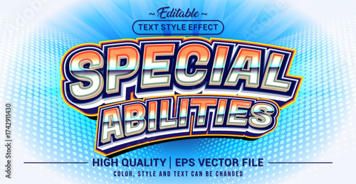 Editable text effect vector - Special Abilities, with bold metallic style, glowing details, and futuristic vibe. Perfect for gaming, fantasy, or hero-themed designs.