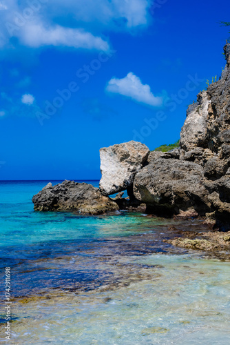 large rocks on ocean shoreline in the Caribbean