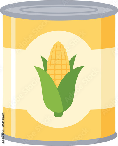 A yellow metal can with a corn cob label, representing canned corn—ideal for food packaging, grocery products, and agricultural themes