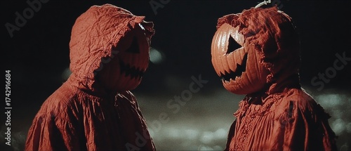 Veil of night: adults immersed in a whimsical halloween fÃªte. Oddly captivating. Spooky celebration: unveiling subtle eerie twists on halloween night. Experimental photography.