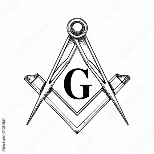 Masonic compass and square emblem with g