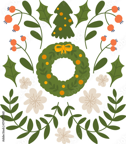 Christmas Wreath and Foliage Poster