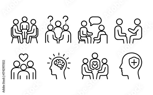 Mental Health & Group Support Icon Set – Community, Counseling & Emotional Wellbeing