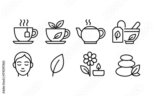 Herbal Tea & Natural Wellness Icon Set – Calm, Healing, and Holistic Self-Care