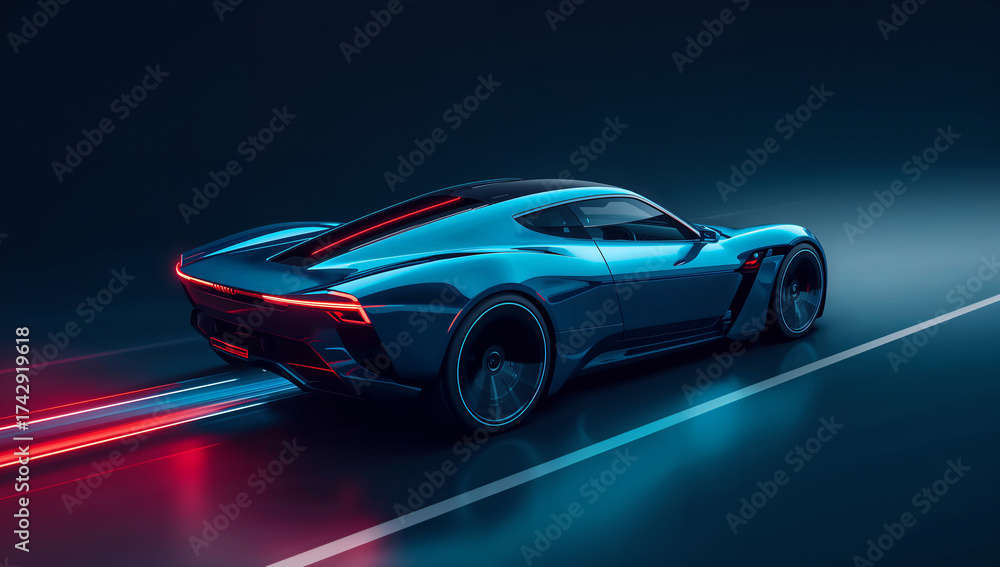 Naklejka premium Futuristic electric sports car in motion