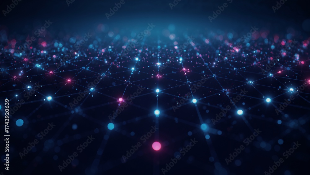 Obraz premium Futuristic digital network grid with glowing nodes