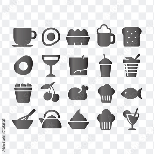 Food, Drink, and Kitchen Items Vector Icons Set