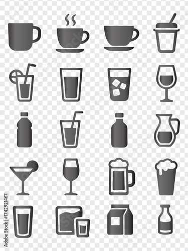 Icons of Various Beverages and Drinks Vector Graphic Set